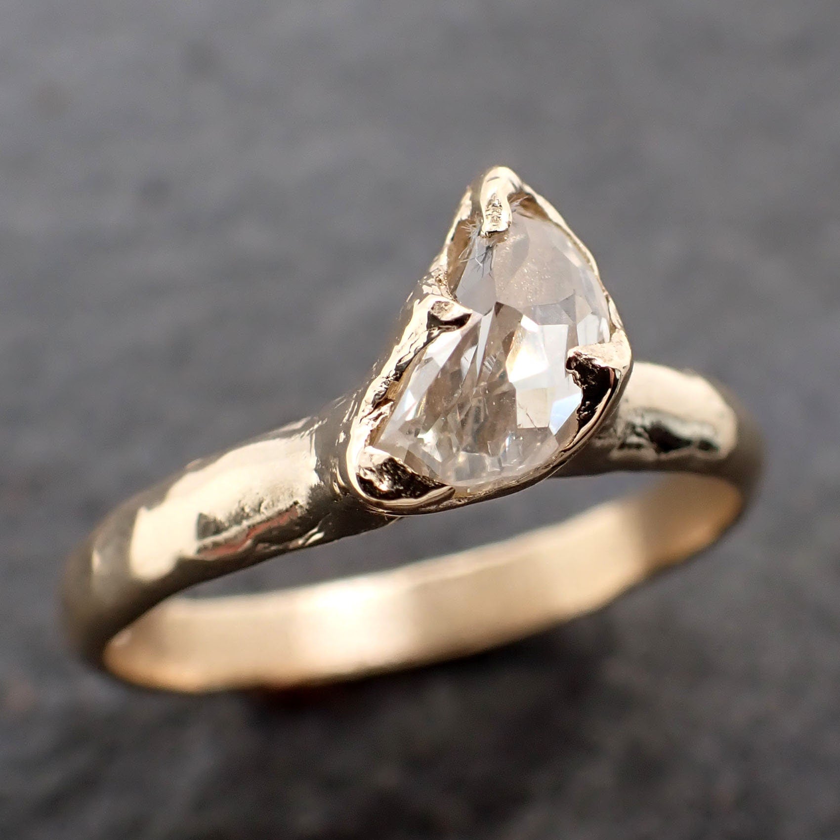 Fancy Cut Half Moon white Diamond Solitaire Engagement 14k Gold Wedding Ring byAngeline 3138