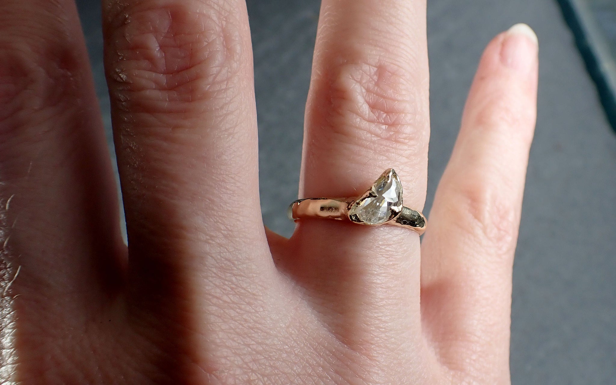 Fancy Cut Half Moon white Diamond Solitaire Engagement 14k Gold Wedding Ring byAngeline 3138