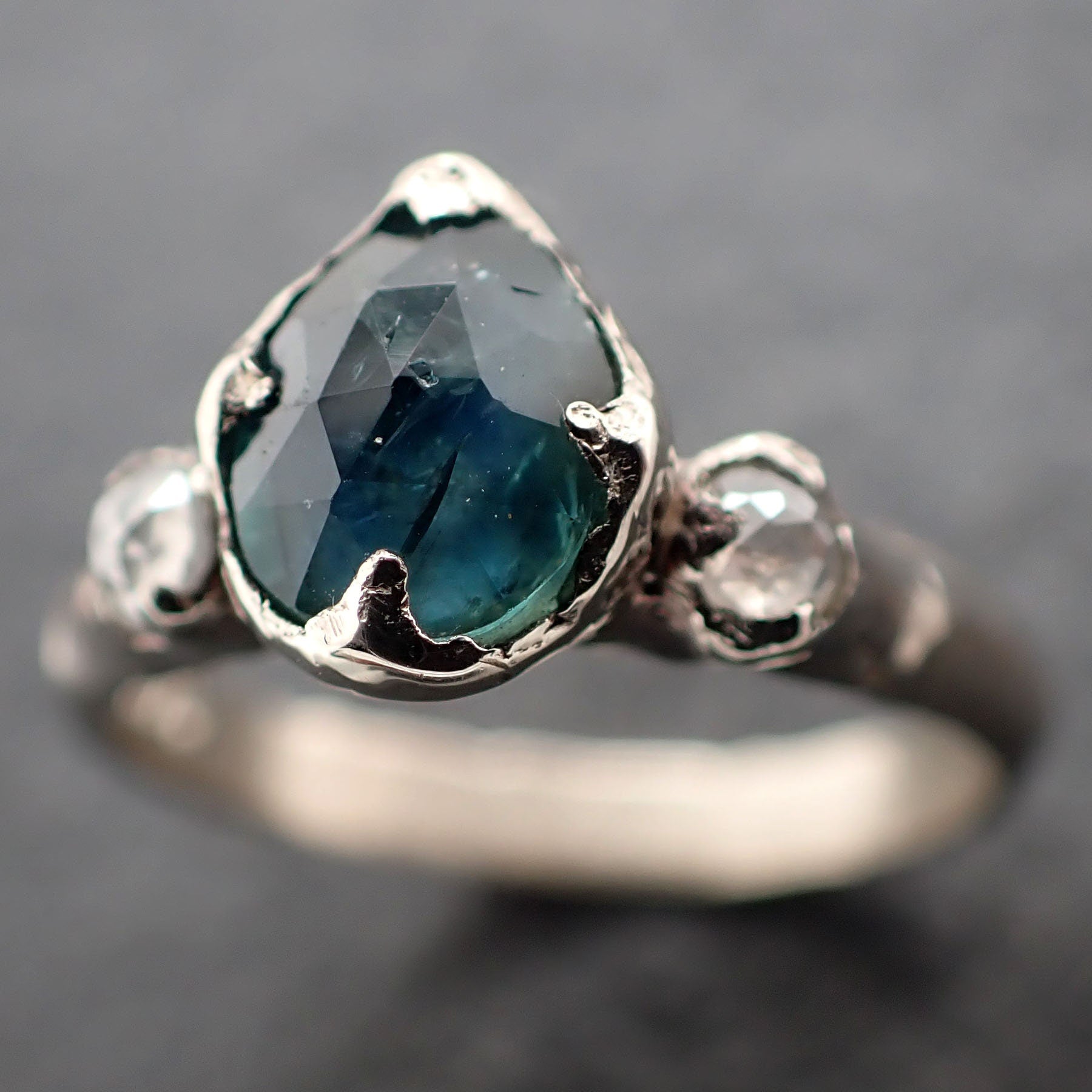Fancy cut blue Montana Sapphire and fancy Diamonds 14k White Gold Engagement Wedding Ring Gemstone Ring Multi stone Ring 3167