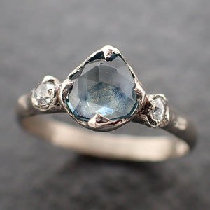 Fancy cut blue Montana Sapphire and fancy Diamonds 14k White Gold Engagement Wedding Ring Gemstone Ring Multi stone Ring 3169