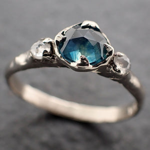 Fancy cut blue Montana Sapphire and fancy Diamonds 14k White Gold Engagement Wedding Ring Gemstone Ring Multi stone Ring 3170