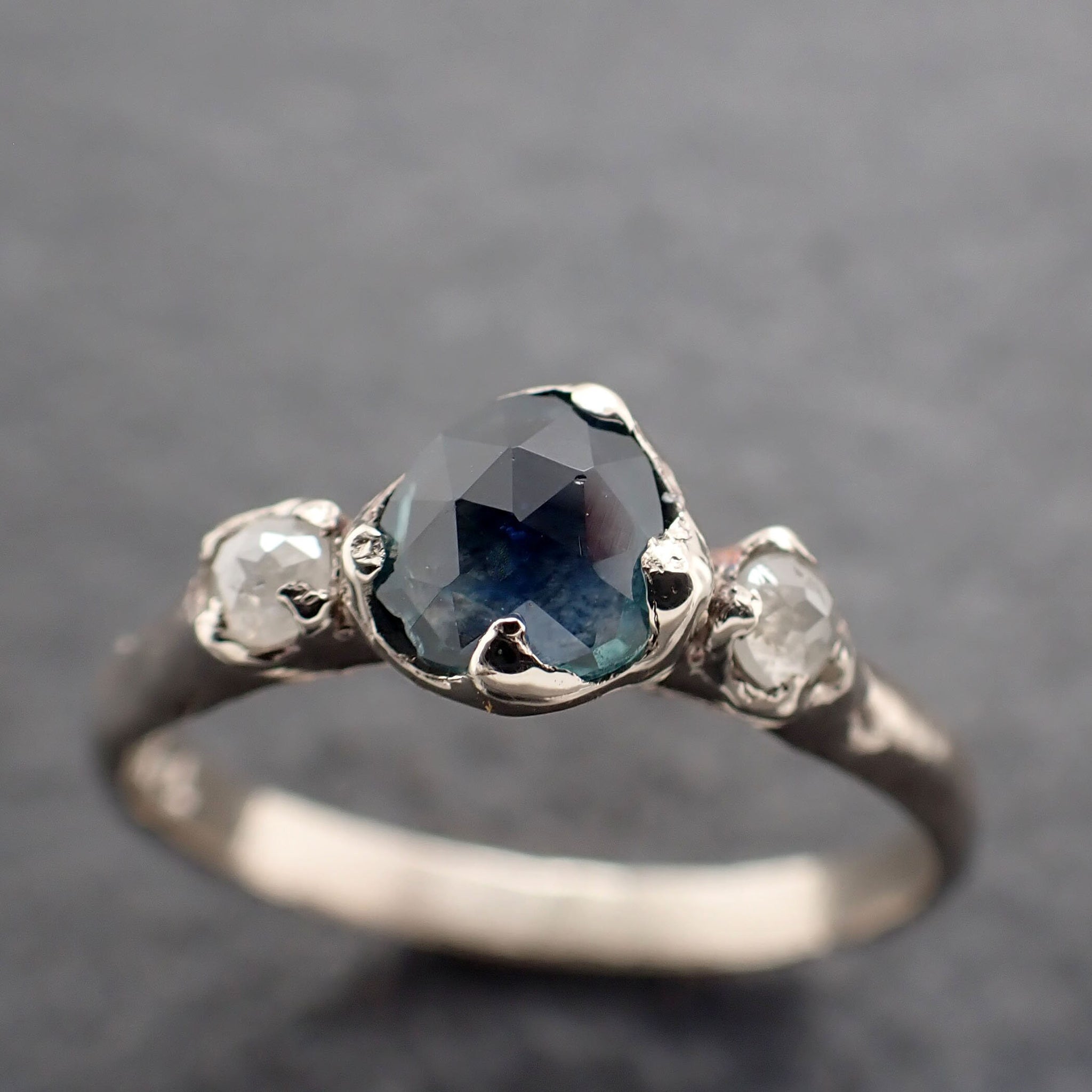 Fancy cut blue Montana Sapphire and fancy Diamonds 14k White Gold Engagement Wedding Ring Gemstone Ring Multi stone Ring 3171