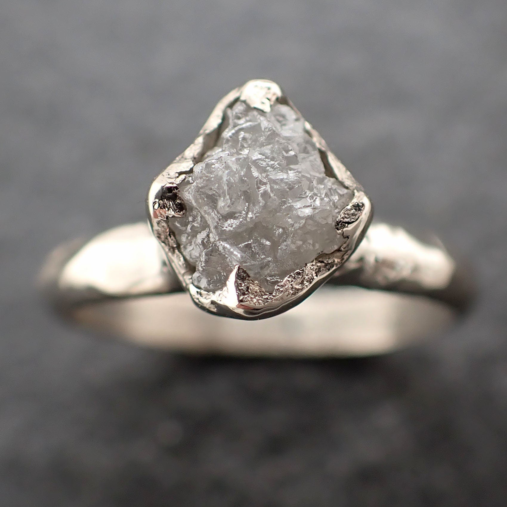 Raw White Diamond Solitaire Engagement Ring 14k White Gold Stacking Rough Diamond byAngeline 3141