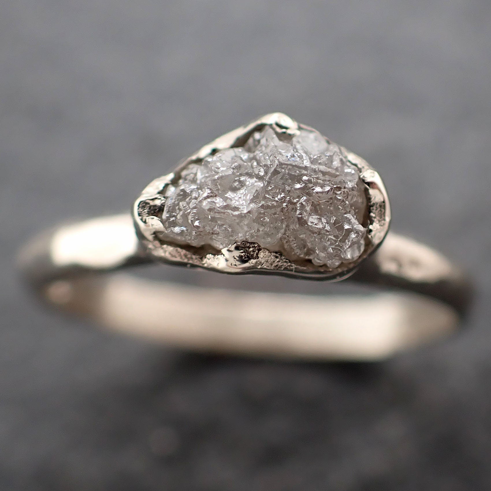Raw White Diamond Solitaire Engagement Ring 14k White Gold Stacking Rough Diamond byAngeline 3144