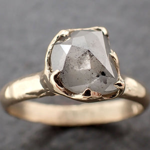 Fancy cut salt and pepper Half moon Diamond Engagement 14k Yellow Gold Solitaire Wedding Ring byAngeline 3150