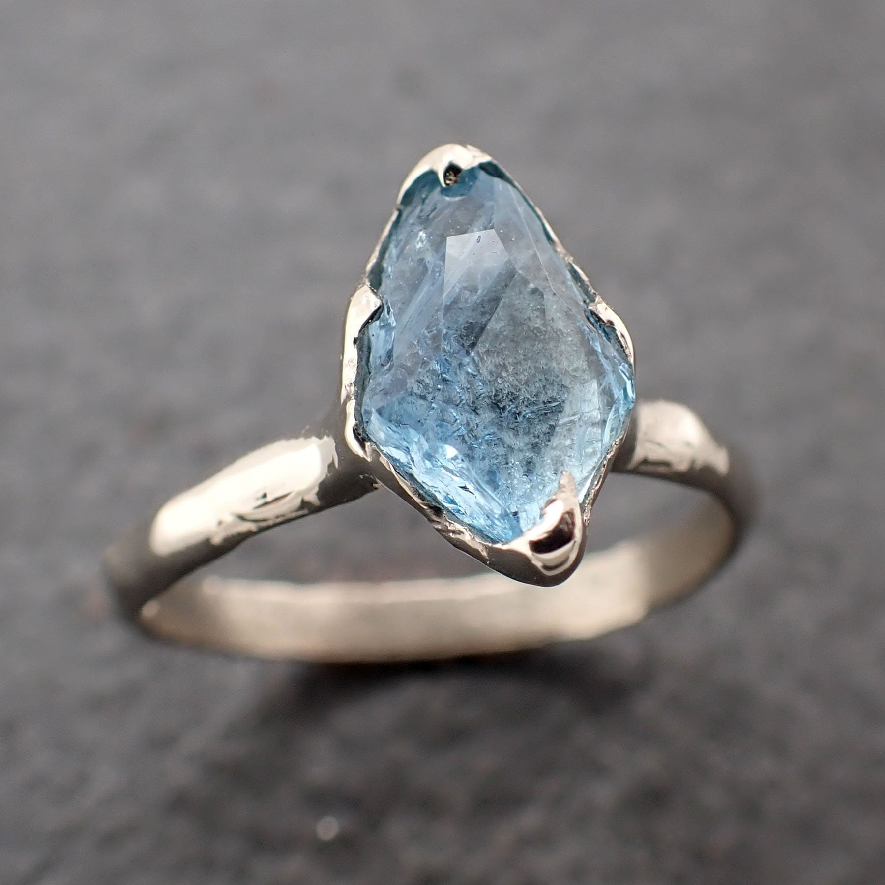 Partially faceted Aquamarine Solitaire Ring 18k gold Custom One Of a Kind Gemstone Ring Bespoke byAngeline 3152