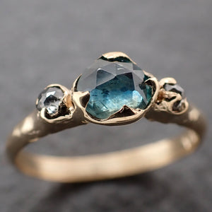 Fancy cut blue Montana Sapphire and fancy cut Diamonds 14k Yellow Gold Engagement Wedding Ring Gemstone Ring Multi stone Ring 3155