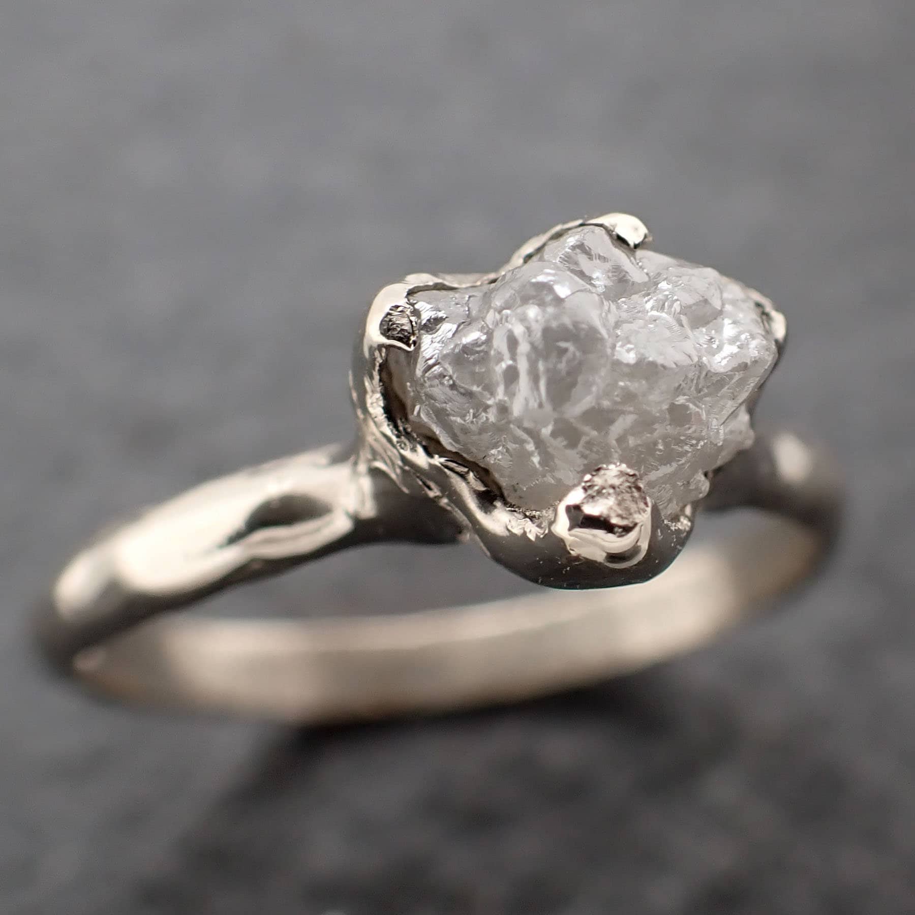 Raw White Diamond Solitaire Engagement Ring 18k White Gold Stacking Rough Diamond byAngeline 3159