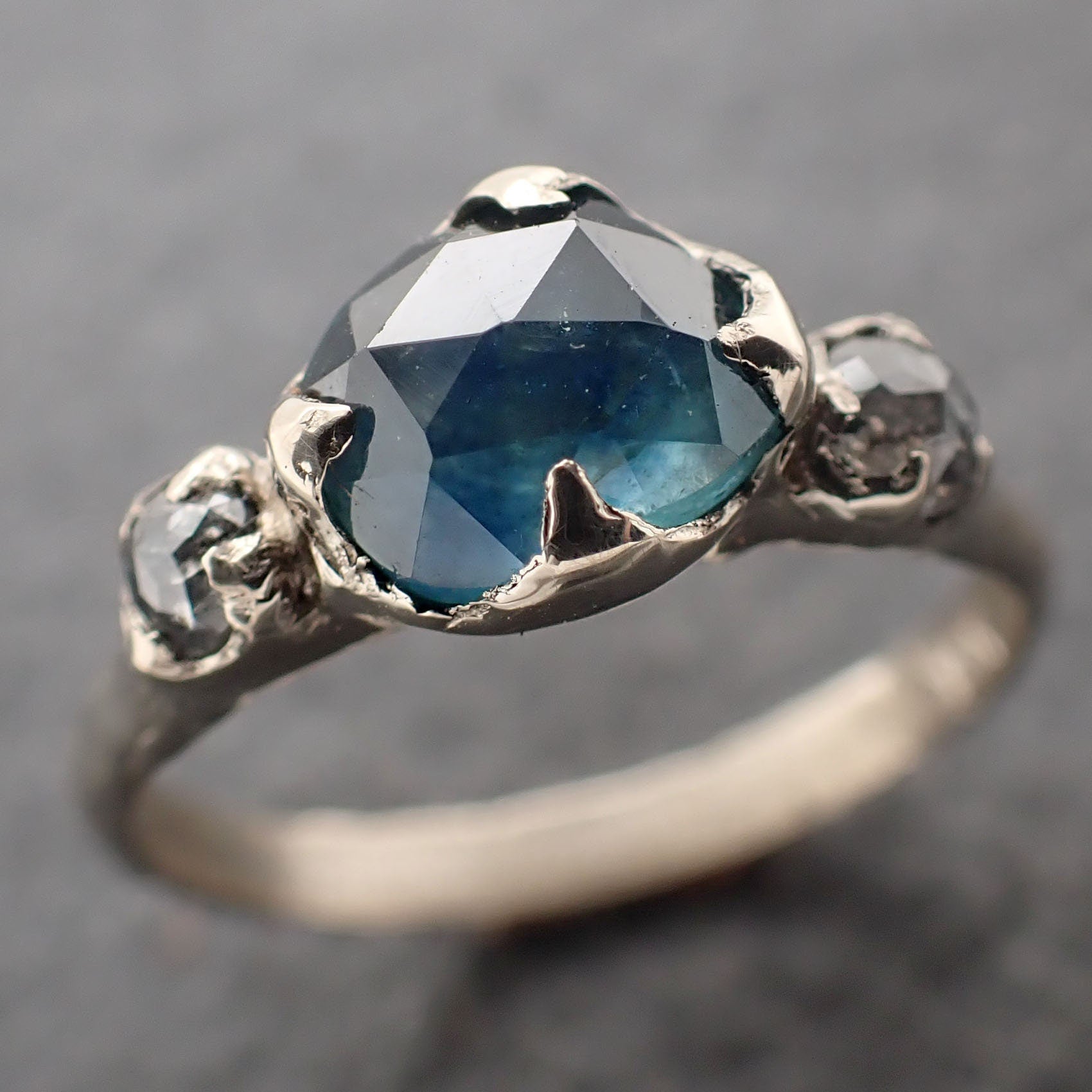 Fancy cut  blue Montana Sapphire and fancy Diamonds 18k White Gold Engagement Wedding Ring Gemstone Ring Multi stone Ring 3162