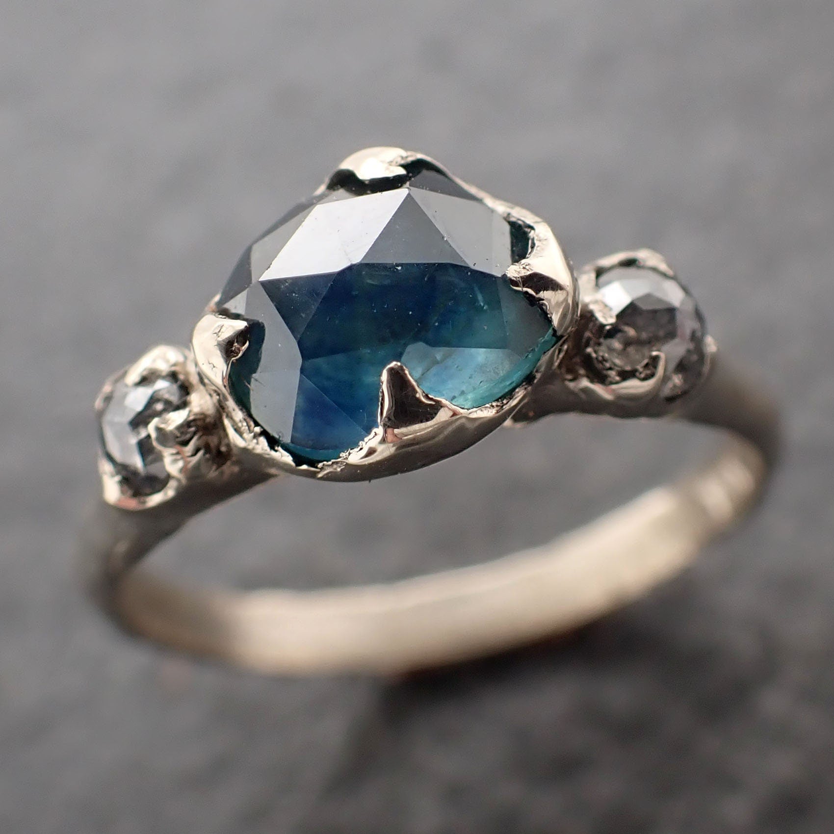 Fancy cut  blue Montana Sapphire and fancy Diamonds 18k White Gold Engagement Wedding Ring Gemstone Ring Multi stone Ring 3162