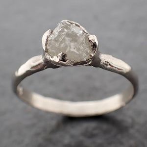 Raw White Diamond Solitaire Engagement Ring 14k White Gold Stacking Rough Diamond byAngeline 3177