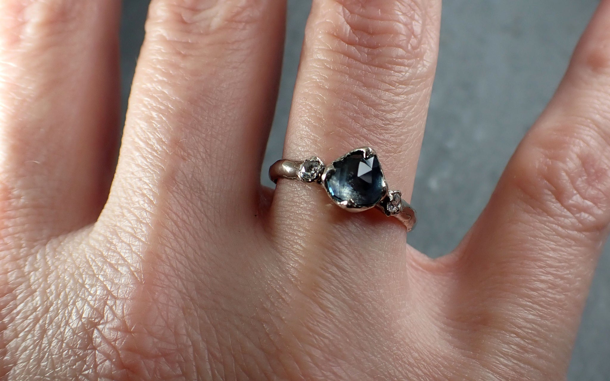 Fancy cut blue Montana Sapphire and fancy Diamonds 14k White Gold Engagement Wedding Ring Gemstone Ring Multi stone Ring 3169