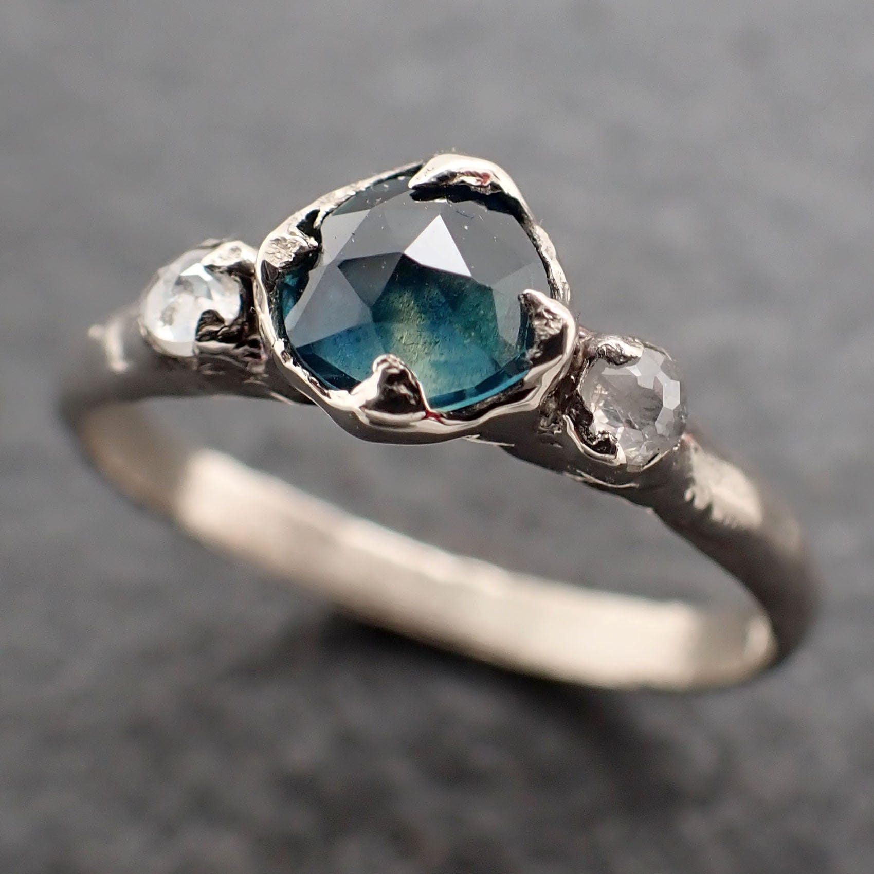 Fancy cut blue Montana Sapphire and fancy Diamonds 14k White Gold Engagement Wedding Ring Gemstone Ring Multi stone Ring 3170