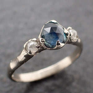 Fancy cut blue Montana Sapphire and fancy Diamonds 14k White Gold Engagement Wedding Ring Gemstone Ring Multi stone Ring 3171
