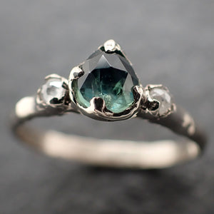 Fancy cut blue green Montana Sapphire and fancy Diamonds 14k White Gold Engagement Wedding Ring Gemstone Ring Multi stone Ring 3172