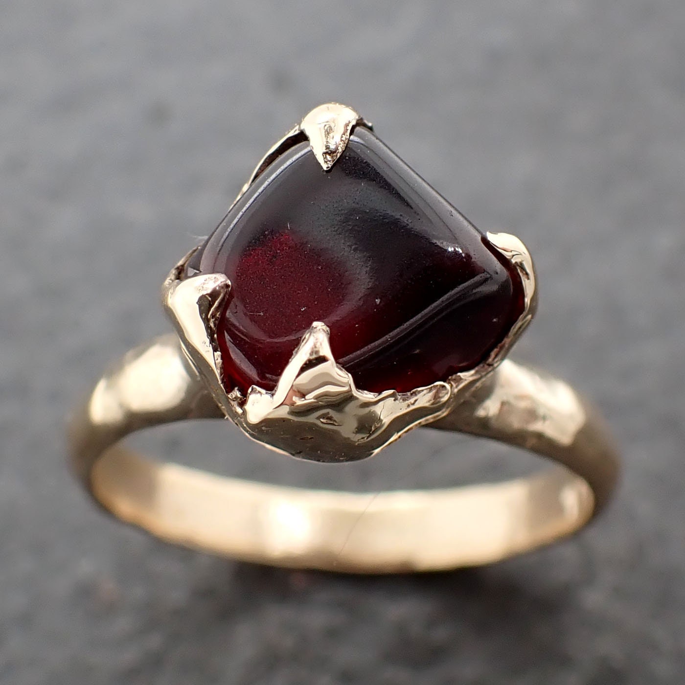 Garnet tumbled red wine 14k gold Solitaire gemstone ring 3180 – by Angeline