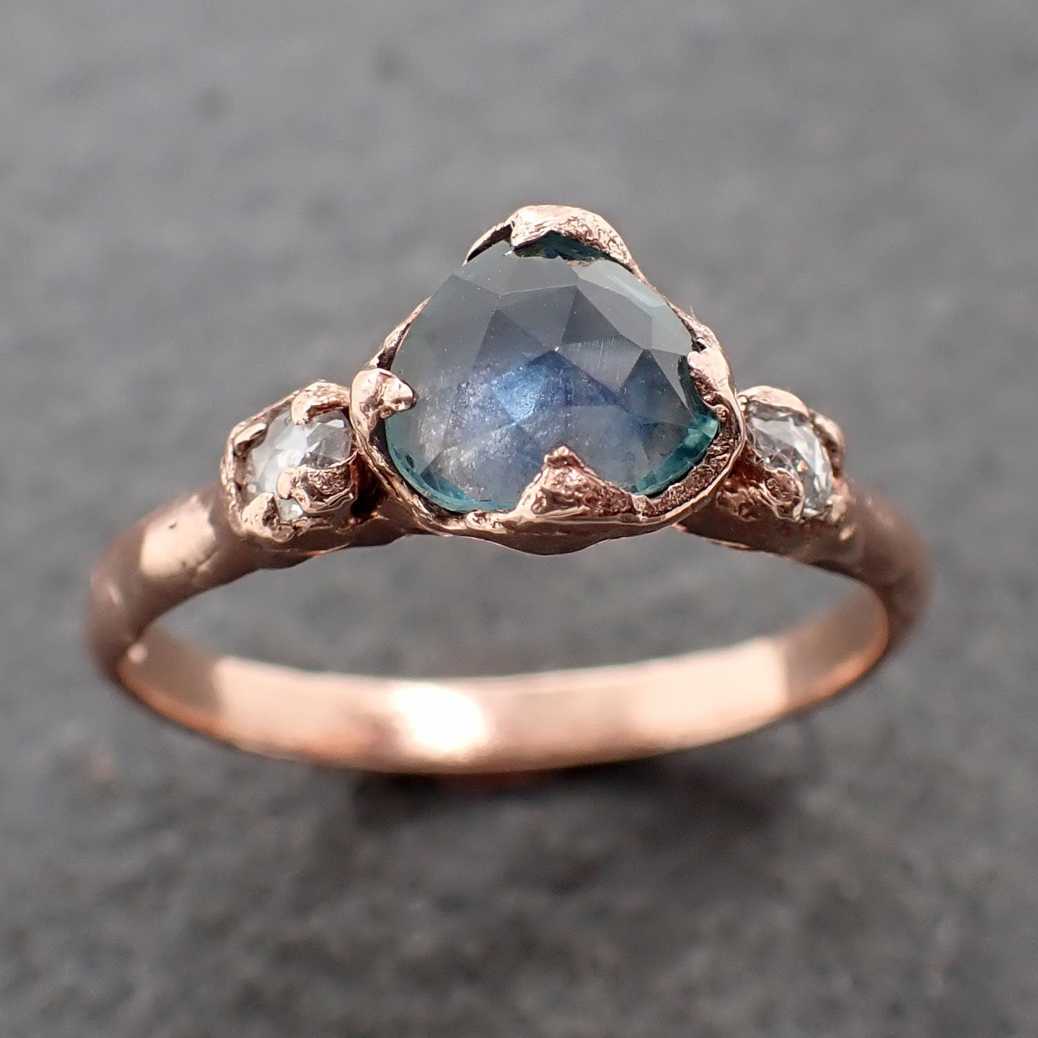Fancy cut Montana blue Sapphire Rose gold Multi stone Ring Gold Gemstone Engagement Ring 3081