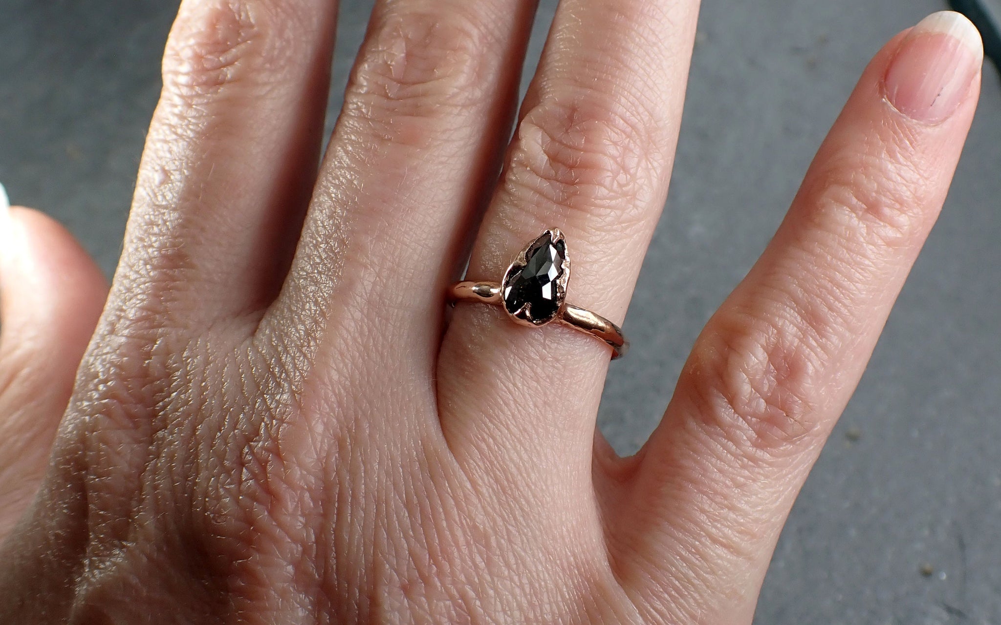 Fancy cut Salt and pepper Solitaire Diamond Engagement 14k Rose Gold Wedding Ring byAngeline 3185