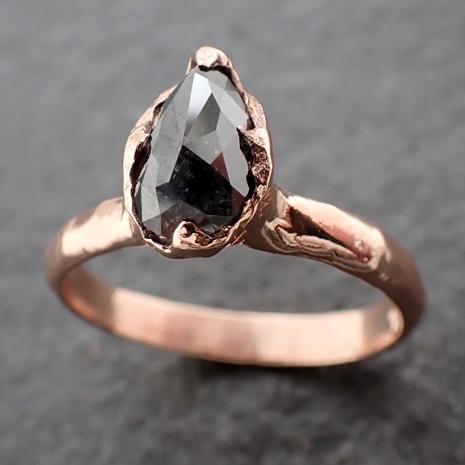 Fancy cut Salt and pepper Solitaire Diamond Engagement 14k Rose Gold Wedding Ring byAngeline 3186