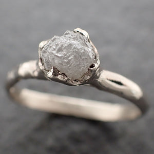 Raw White Diamond Solitaire Engagement Ring 14k White Gold Stacking Rough Diamond byAngeline 3176
