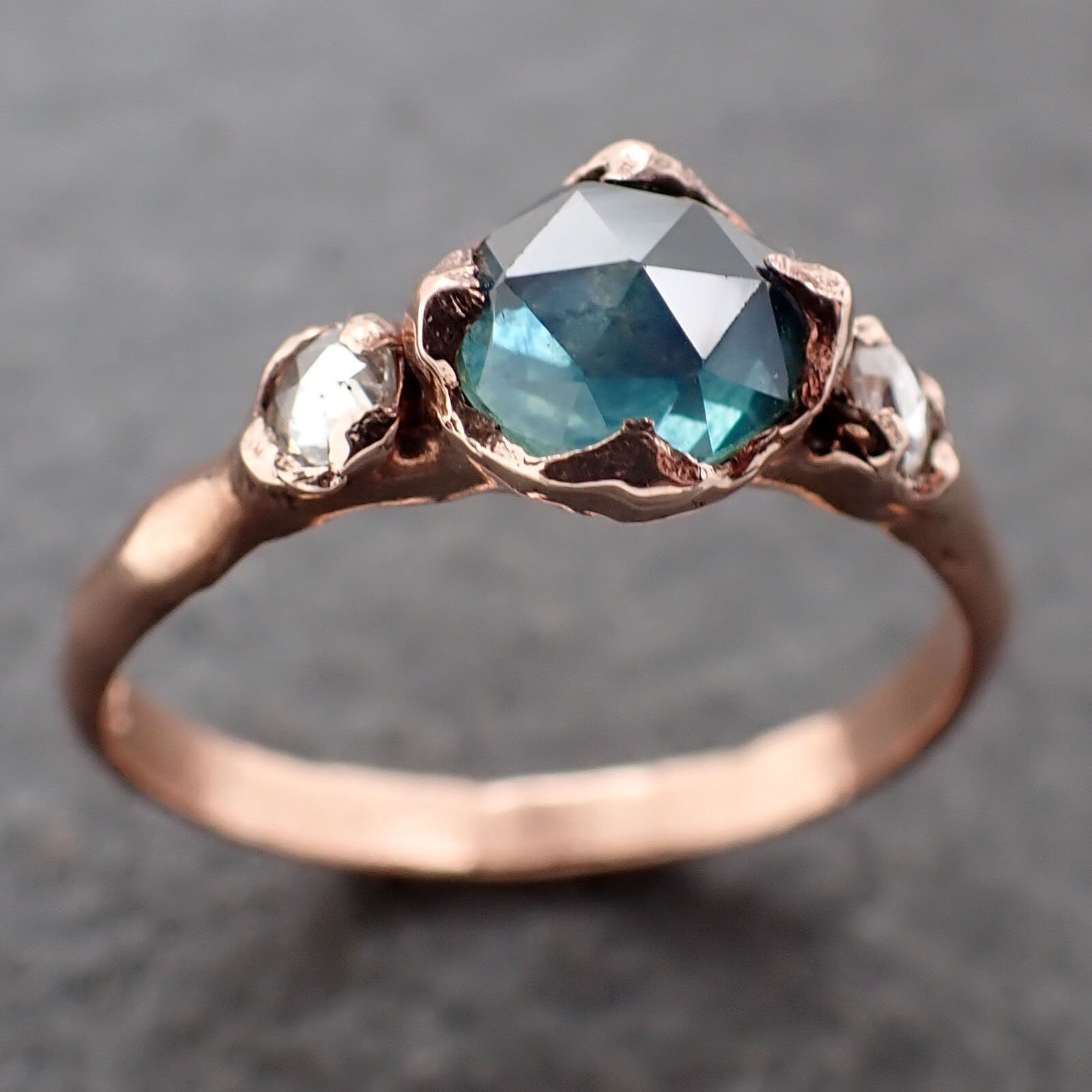 Fancy cut Montana blue Sapphire Rose gold Multi stone Ring Gold Gemstone Engagement Ring 3192