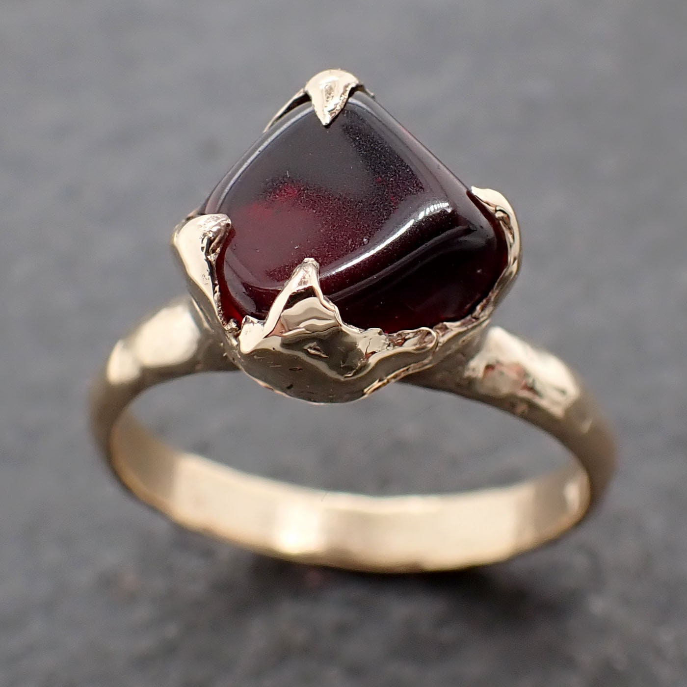 Garnet tumbled red wine 14k Rose gold Solitaire gemstone ring 3180
