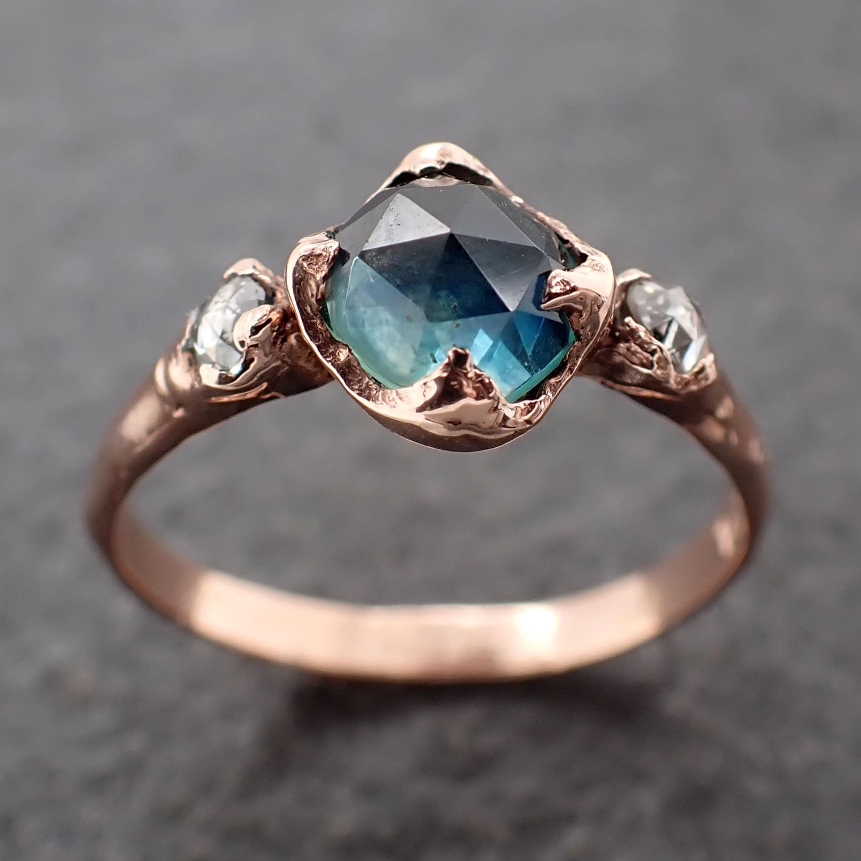 Fancy cut Montana blue Sapphire Rose gold Multi stone Ring Gold Gemstone Engagement Ring 3195