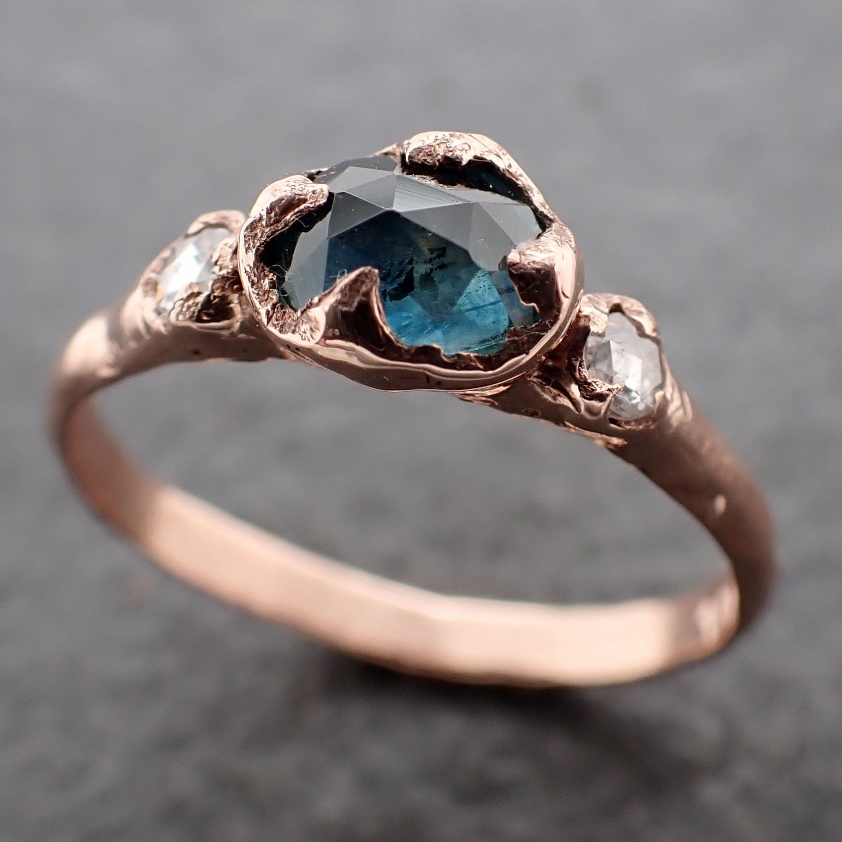 Fancy cut Montana blue Sapphire Rose gold Multi stone Ring Gold Gemstone Engagement Ring 3082