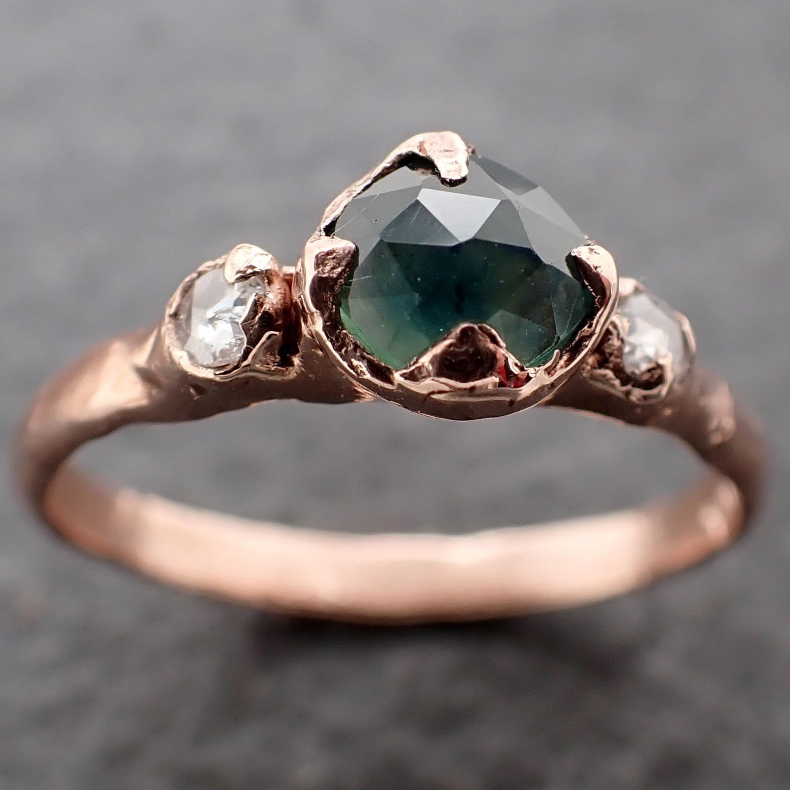 Fancy cut Montana blue green Sapphire Rose gold Multi stone Ring Gold Gemstone Engagement Ring 3183