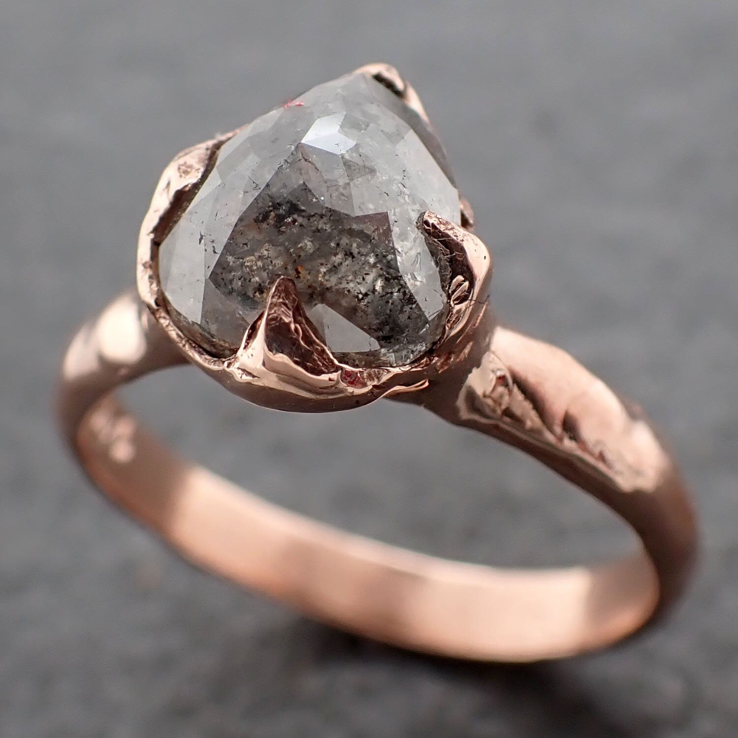 Fancy cut Salt and pepper Solitaire Diamond Engagement 14k Rose Gold Wedding Ring byAngeline 3184