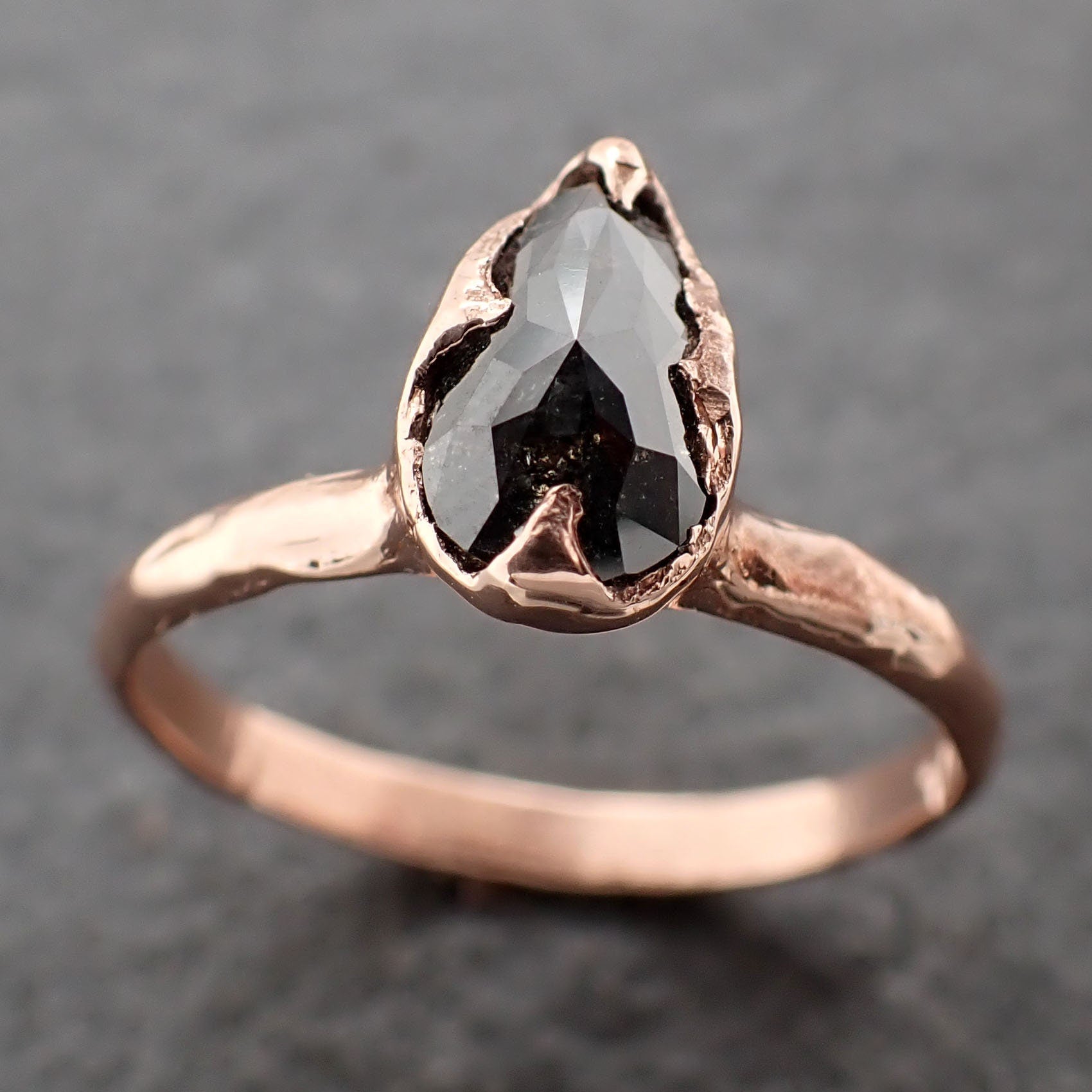 14K Rose Gold Black Diamond Pear Shaped Ring