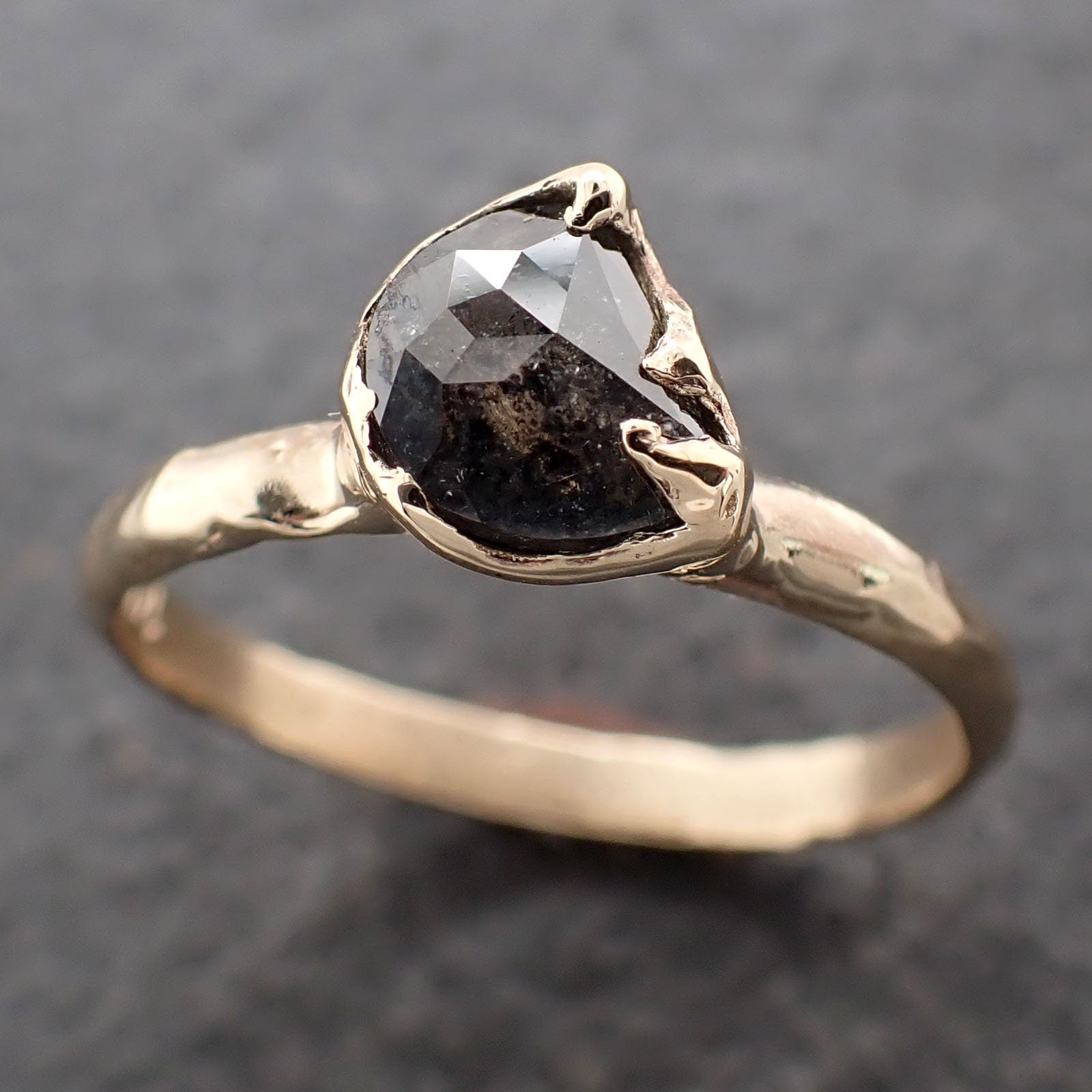 Faceted Fancy cut Salt and pepper Half Moon Diamond Engagement 14k Gold Solitaire Wedding Ring byAngeline 3202