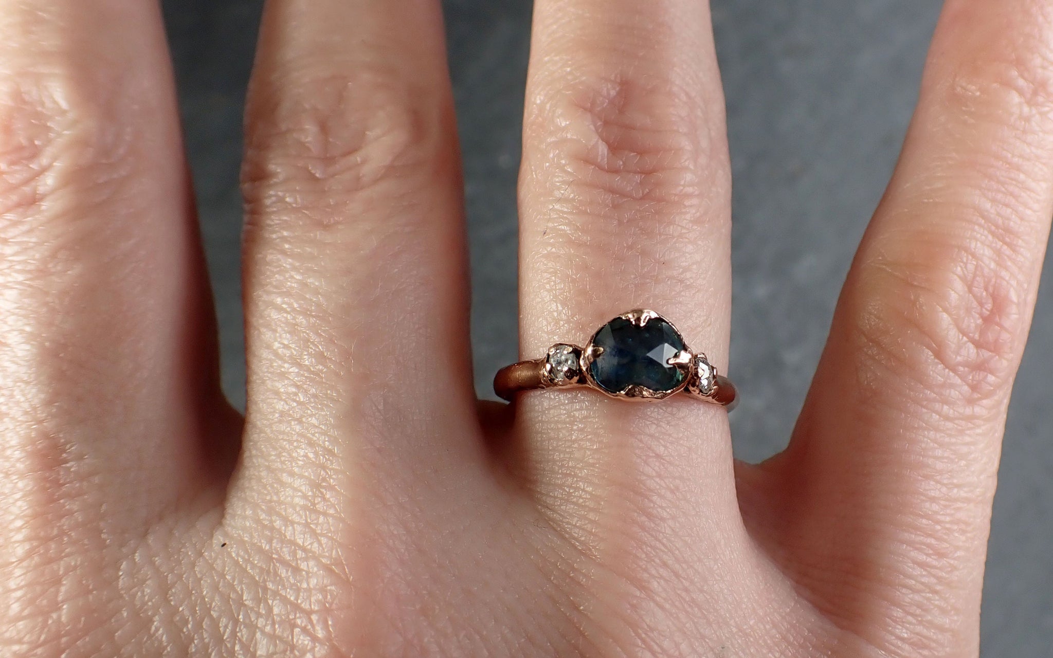 Fancy cut Montana blue Sapphire Rose gold Multi stone Ring Gold Gemstone Engagement Ring 3213