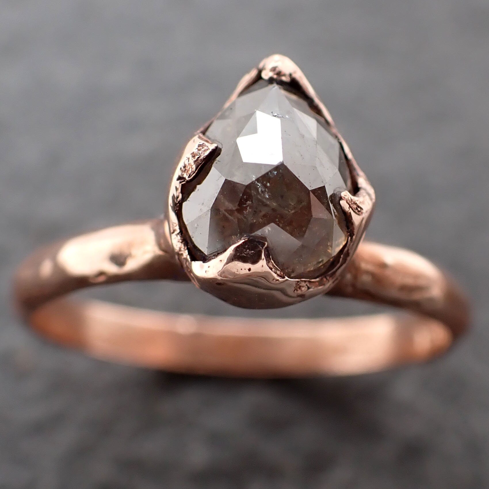 Faceted Fancy cut Salt and Pepper Diamond Solitaire Engagement 14k Rose Gold Wedding Ring byAngeline 3191