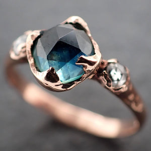 Fancy cut Montana blue Sapphire Rose gold Multi stone Ring Gold Gemstone Engagement Ring 3195