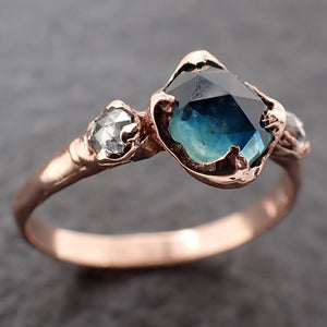 Fancy cut Montana blue Sapphire Rose gold Multi stone Ring Gold Gemstone Engagement Ring 3195