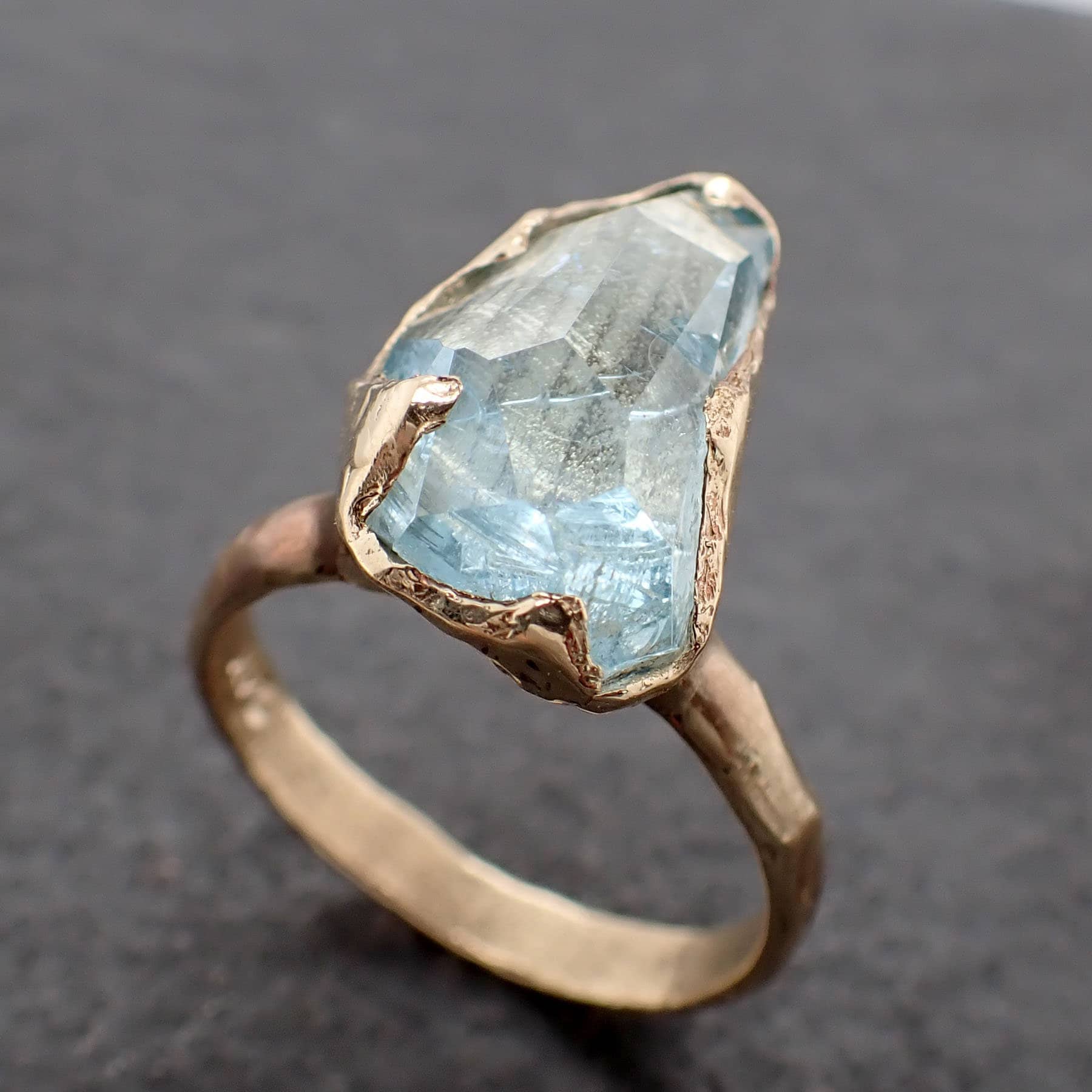 Partially faceted Aquamarine Solitaire Ring 14k Yellow gold Custom One ...