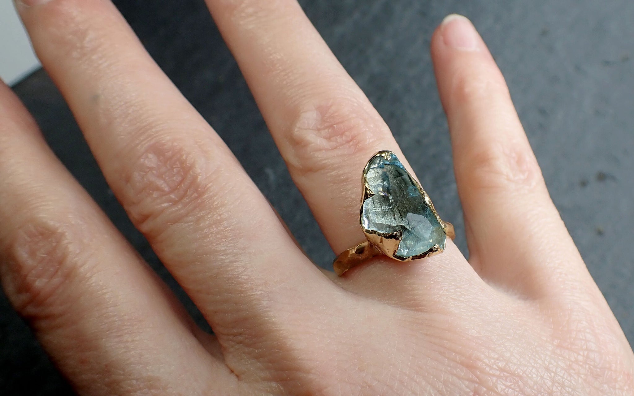 Partially faceted Aquamarine Solitaire Ring 14k gold Custom One Of a Kind Gemstone Ring Bespoke byAngeline 3216
