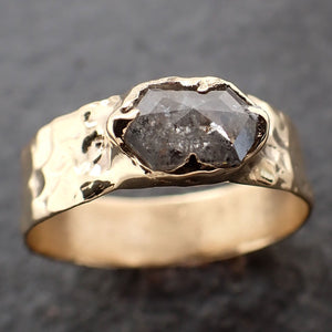 Fancy cut salt and pepper Diamond Solitaire Engagement 14k yellow Gold Cigar Ring Cocktail Ring byAngeline 3220