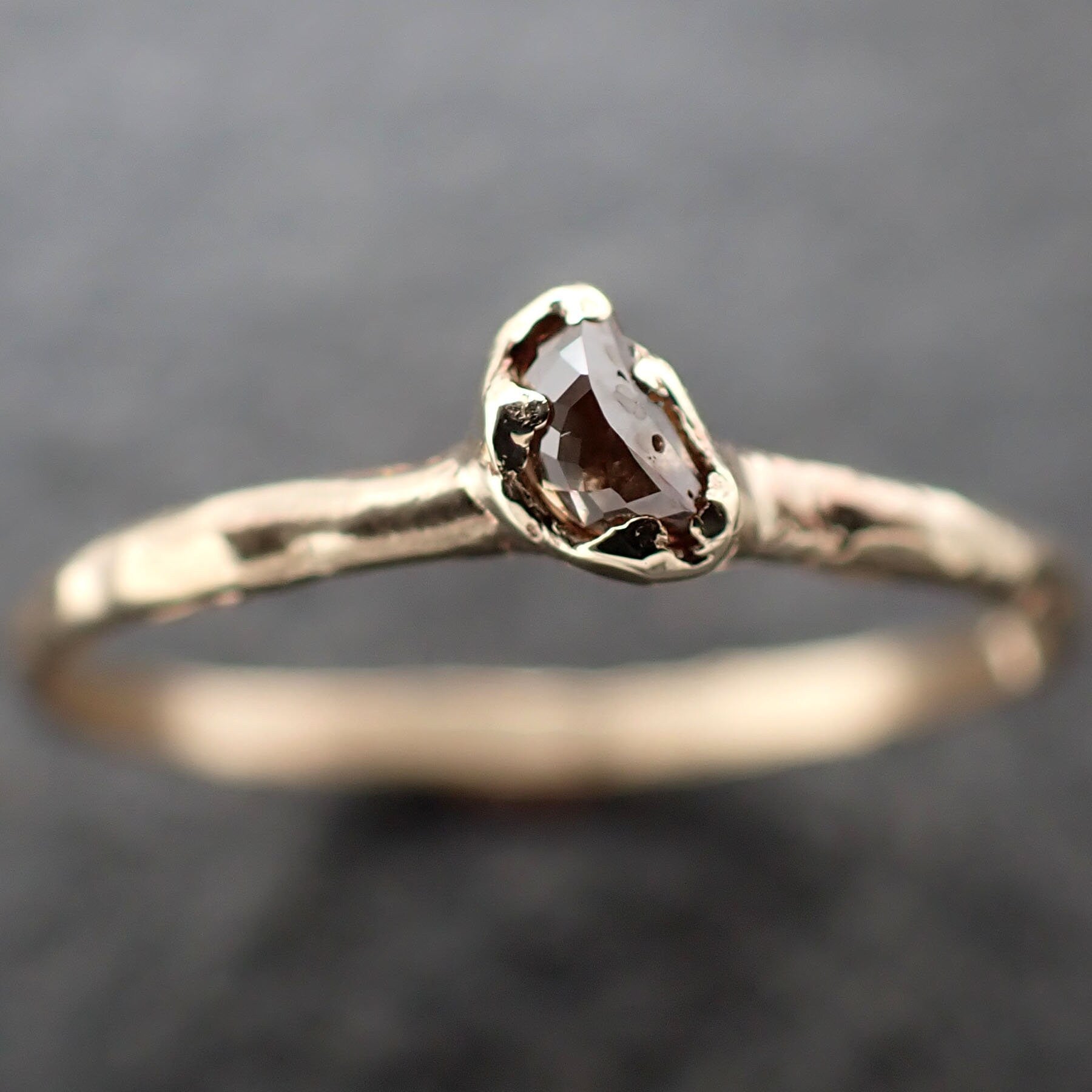 Fancy Cut Half Moon champagne Diamond Solitaire Engagement 14k Gold Wedding Ring byAngeline 3200