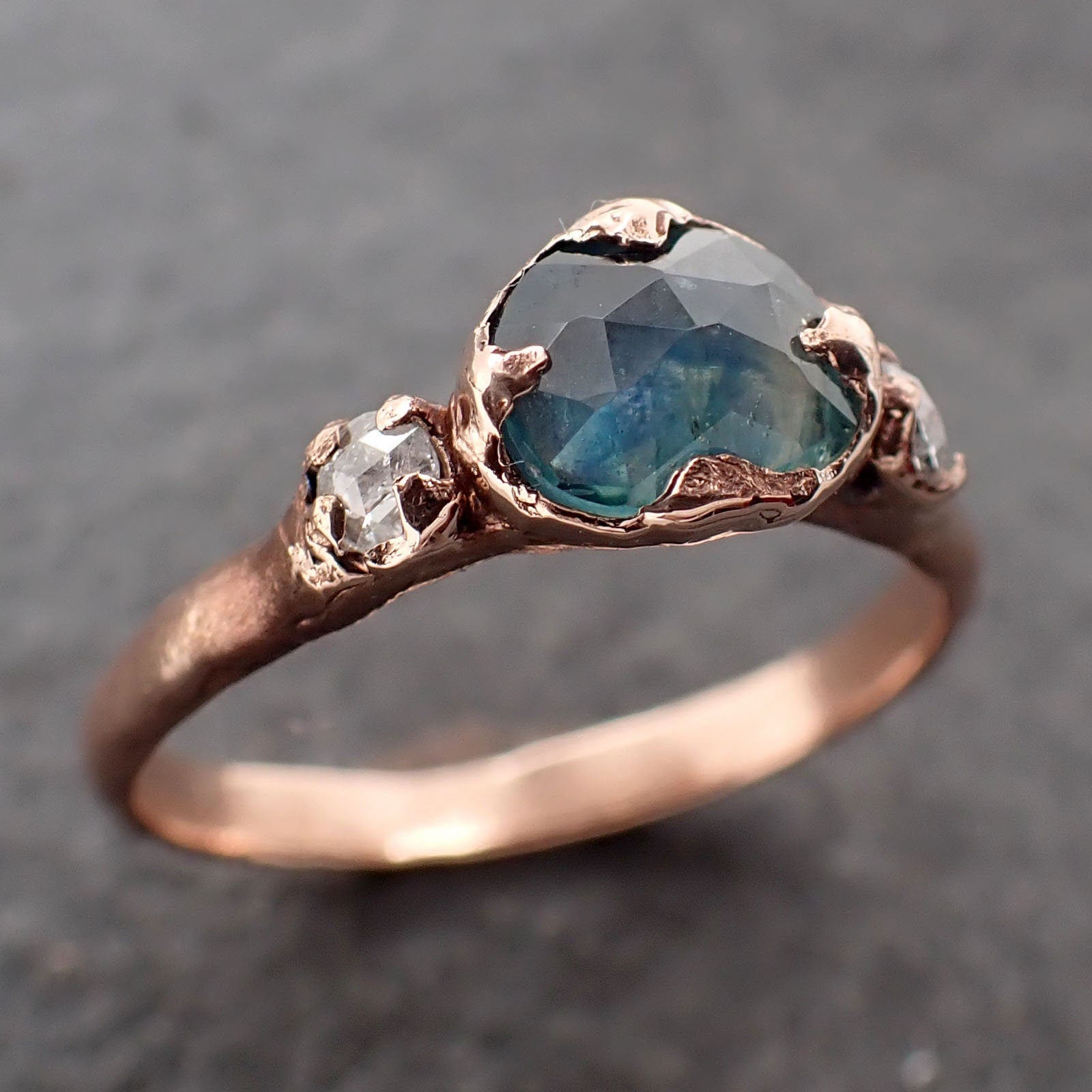 Fancy cut Montana blue Sapphire Rose gold Multi stone Ring Gold Gemstone Engagement Ring 3213