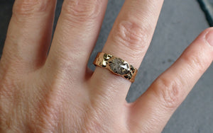 Fancy cut salt and pepper Diamond Solitaire Engagement 14k yellow Gold Cigar Ring Cocktail Ring byAngeline 3220