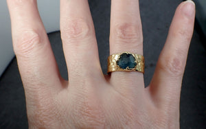 Partially Faceted Sapphire Ring Gemstone Ring Cocktail Solitaire Yellow 18k Cigar band 3227