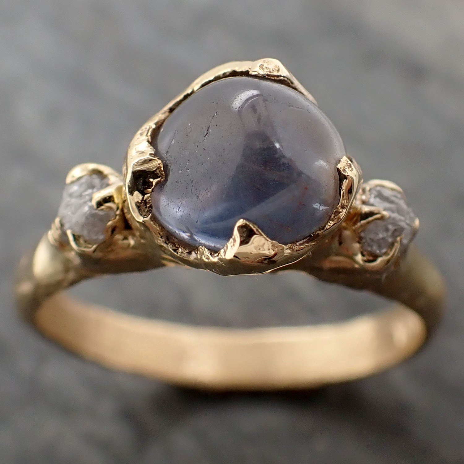 blue Sapphire tumbled 18k yellow gold Multi stone polished gemstone ring 3232