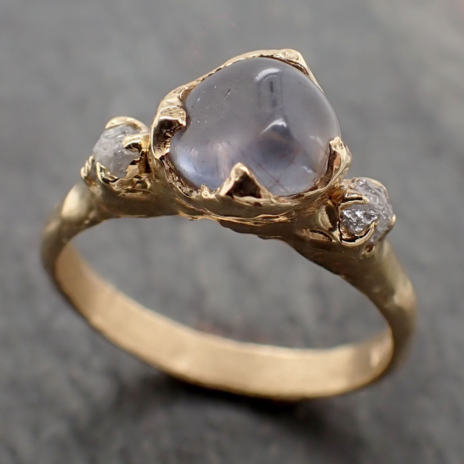 blue Sapphire tumbled 18k yellow gold Multi stone polished gemstone ring 3232