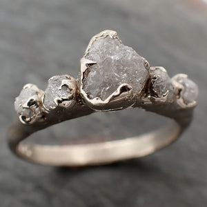 Raw Diamond White 14k gold multi stone Engagement Wedding Rough Diamond Ring 3236