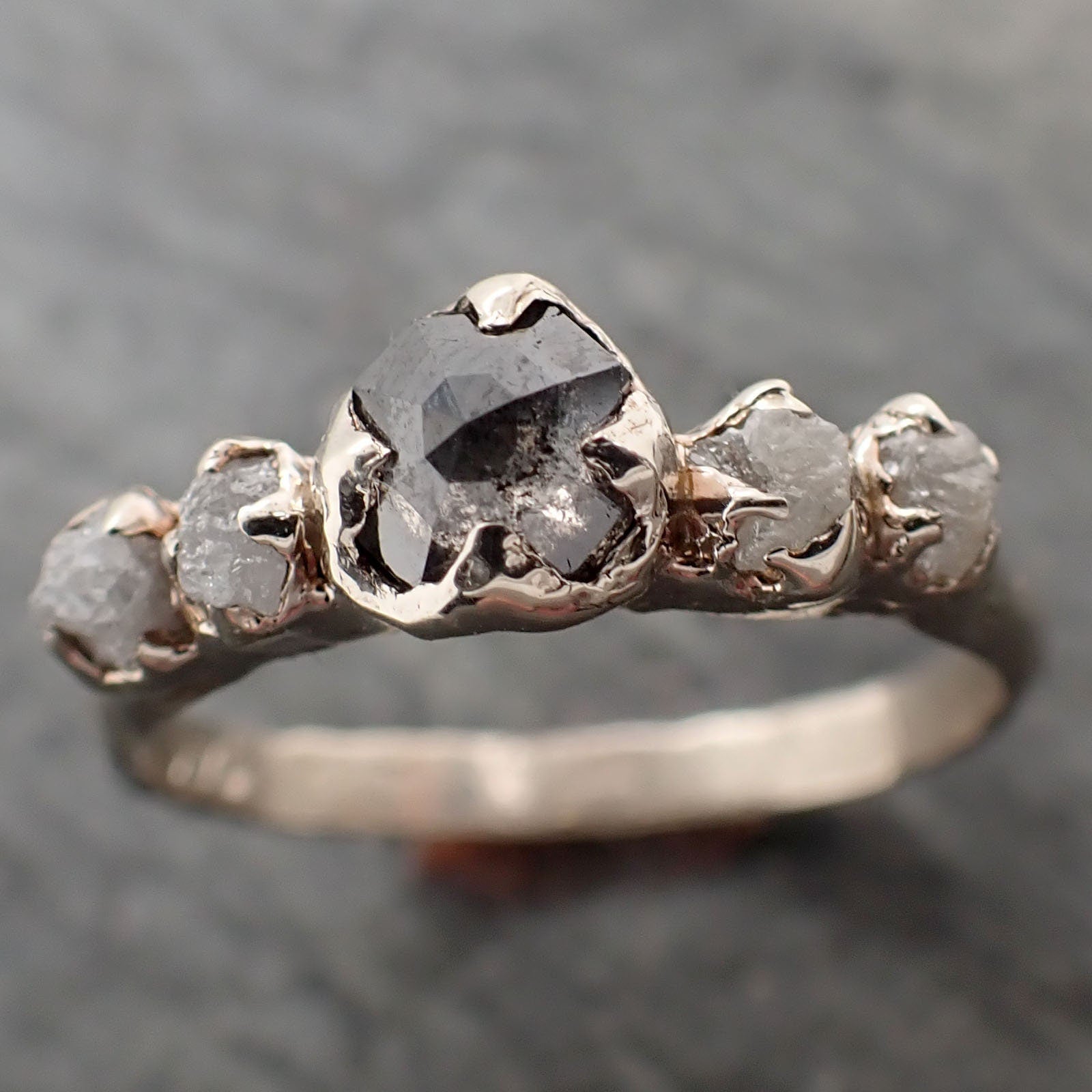 Fancy cut Diamond White 14k gold multi stone Engagement Wedding Rough Diamond Ring 3237