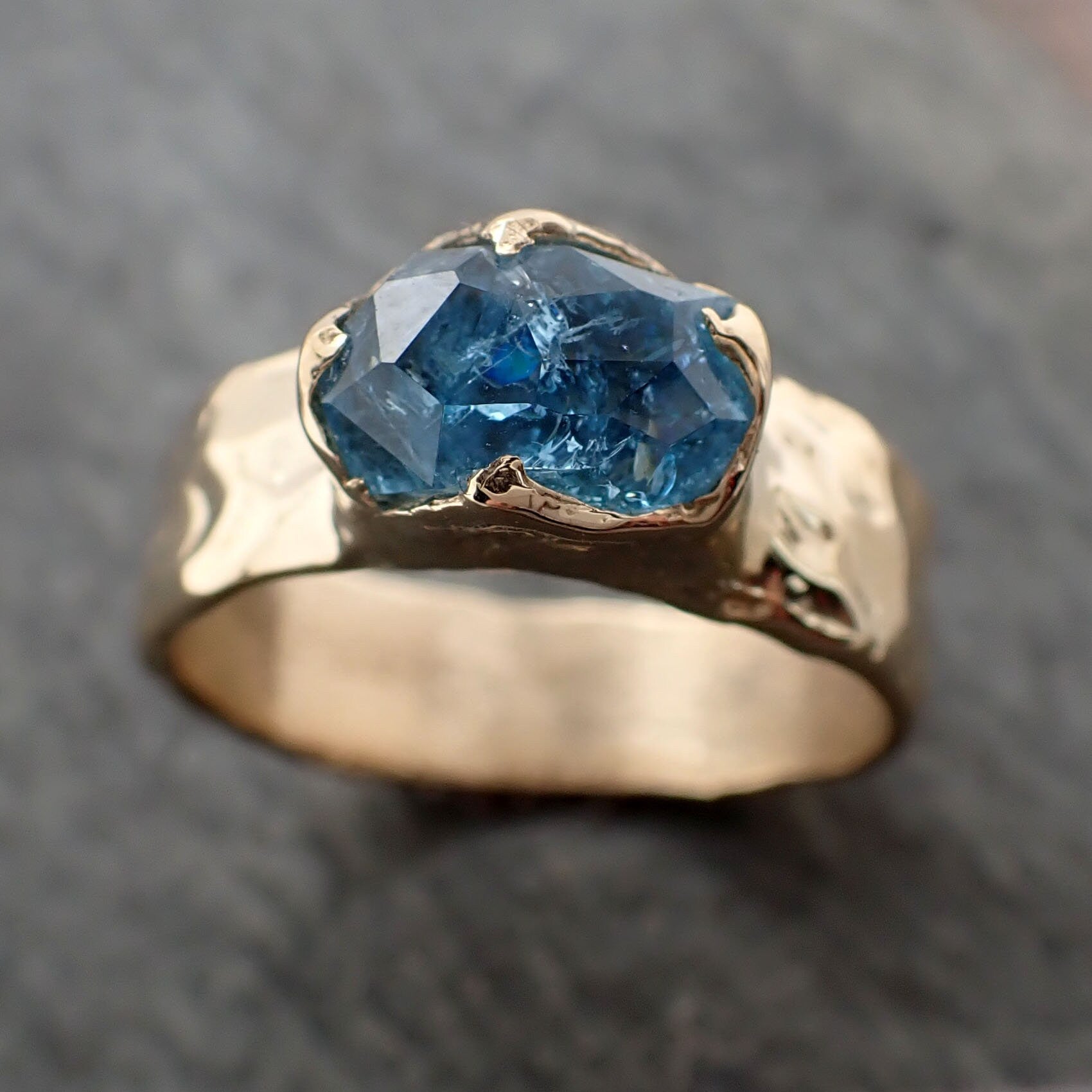 Partially faceted Aquamarine Solitaire Ring Cigar band 14k gold Custom One Of a Kind Gemstone Ring Bespoke byAngeline 3248