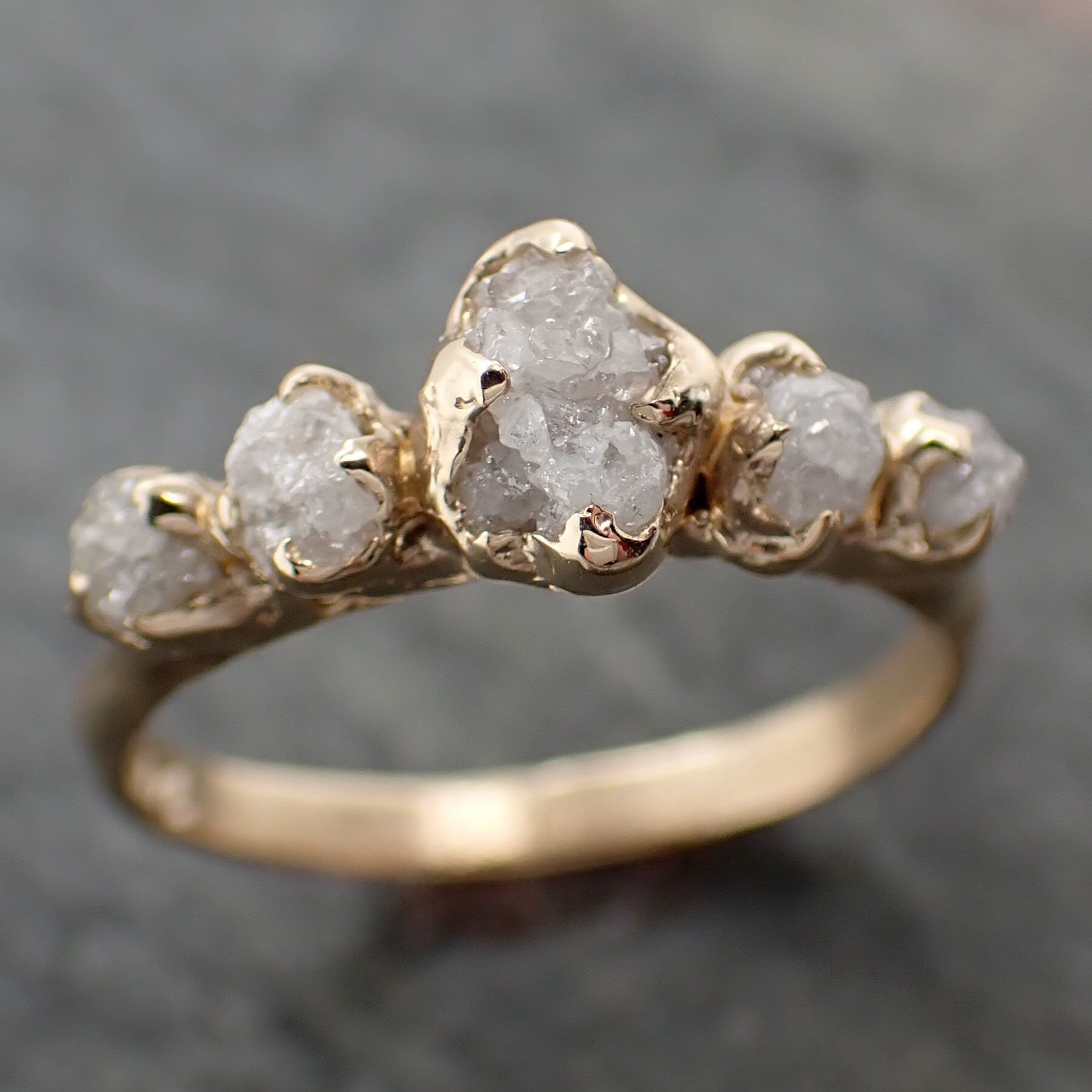 Raw Diamond Yellow 14k gold multi stone Engagement Wedding Rough Diamond Ring 3249