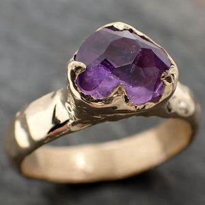 Partially Faceted engagement ring raw purple Sapphire 14k Yellow gold Solitaire Ring Gold Gemstone 3251